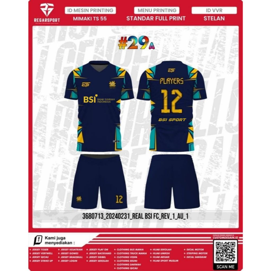 BELI 2 BONUS 1 REGARSPORT Kaos Celana Stelan Jersey Custom Sepakbola Futsal Full Printing Bergaransi