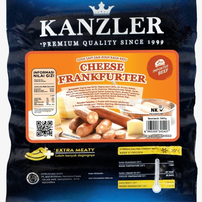 

Kanzler Sosis Cheese Frankfurter Sausages 360g isi 5pcs