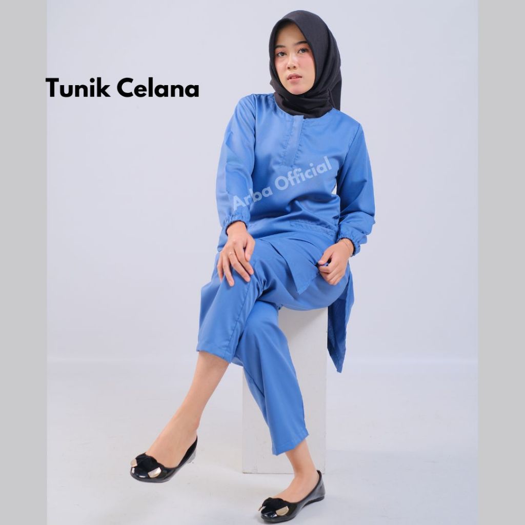 Baju OKA OK Tunik Celana Pakaian Perawat Jaga Nakes Lengan Panjang Karet