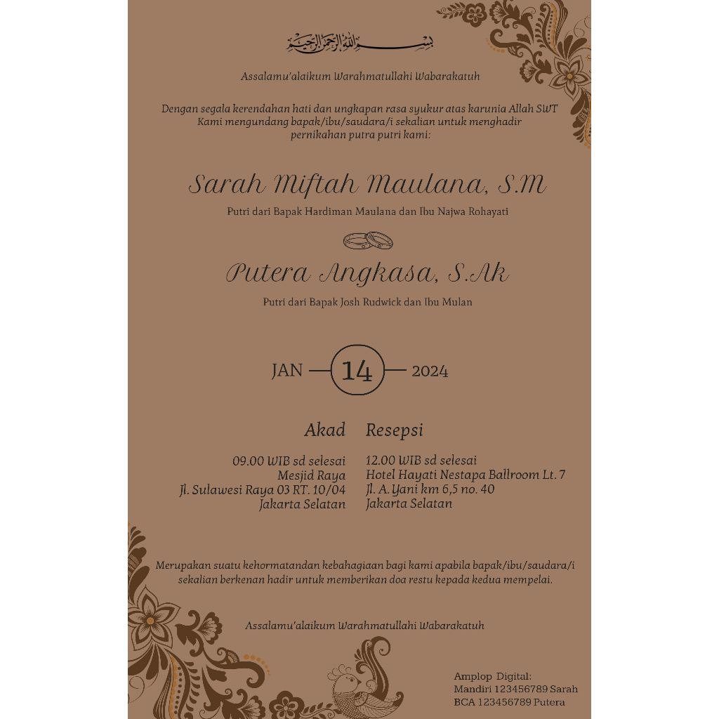 Undangan Digital Pernikahan Muslim JPG Undangan Digital Murah JPEG JPG
