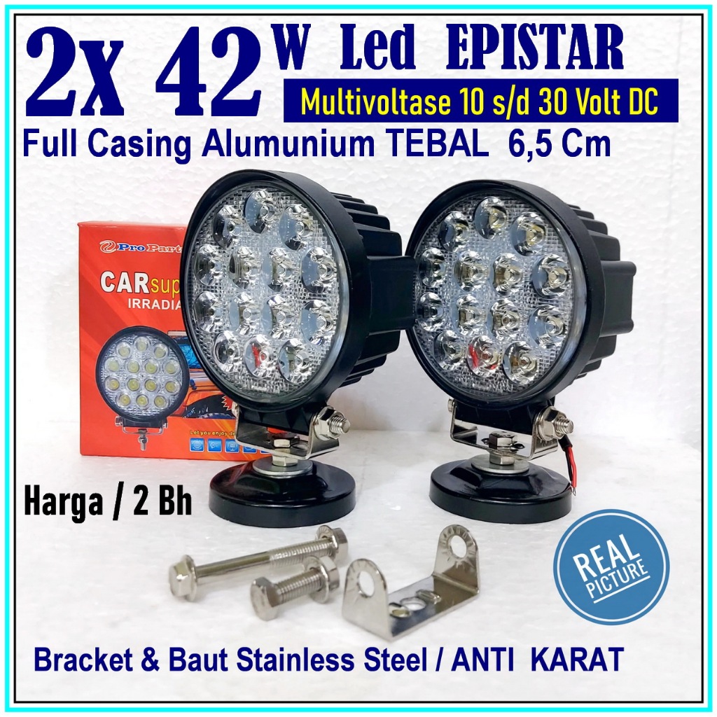 Lampu Sorot LED 42 Watt Casing Aluminium tebal 65mm Bracket Stainless Steel / ANTI KARAT Forklift Al