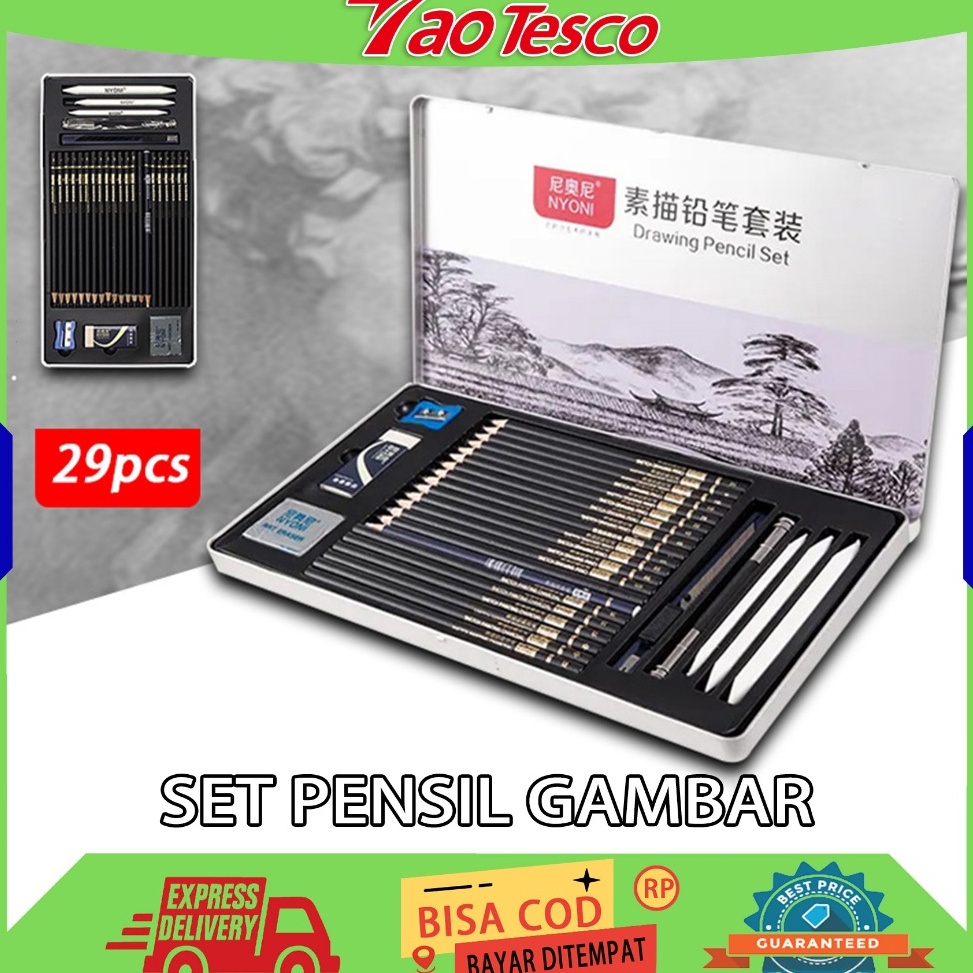 

KODE P8D ORICODDrawing Pencil Gambar Set 29pcs Metal Tin Box Pensil Gambar Lukis Sketsa Lengkap Paket