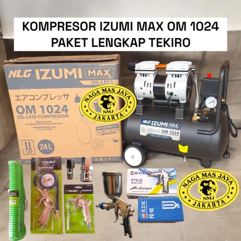 MESIN KOMPRESOR ANGIN OILLESS IZUMI MAX OM 1024 / AIR COMPRESOR OIL LESS IZUMI MAX OM1024 1HP 24L