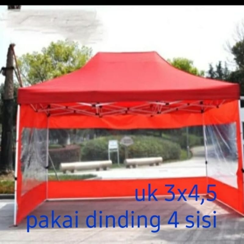 Tenda matic ukuran 3x4,5 premium + dinding 4 sisi besi 1,2