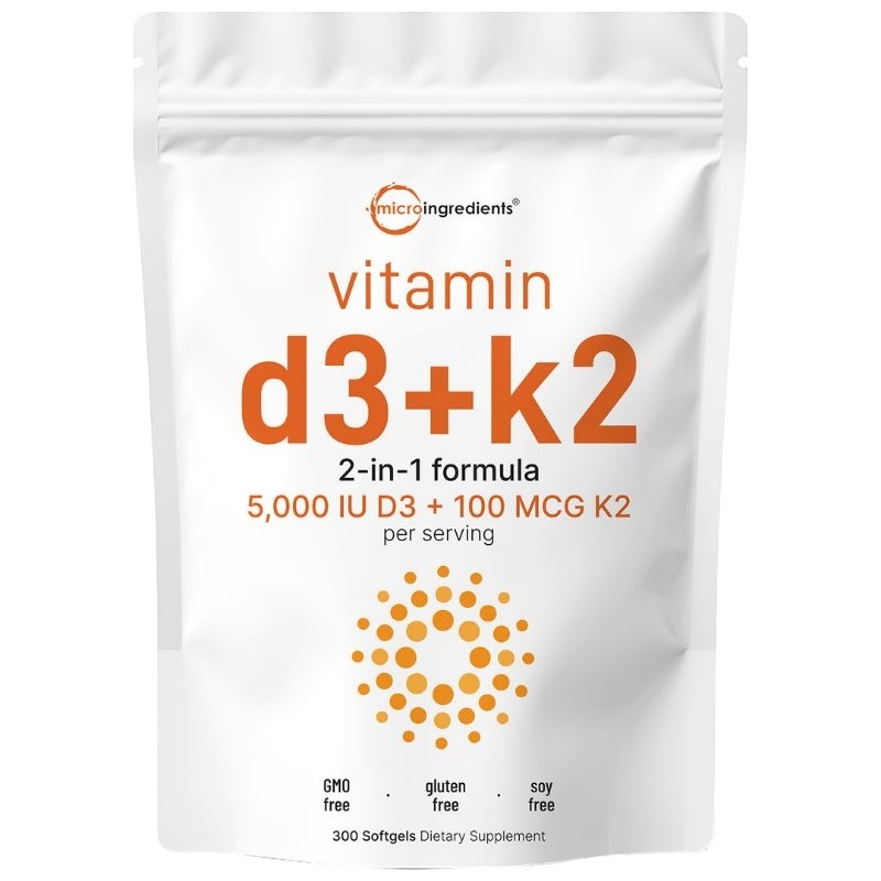 PROMO Micro ingredients Vitamin D3 K2 5000iu 300 Softgels Original Vitamin D3 5000IU K2 100MCG Asli