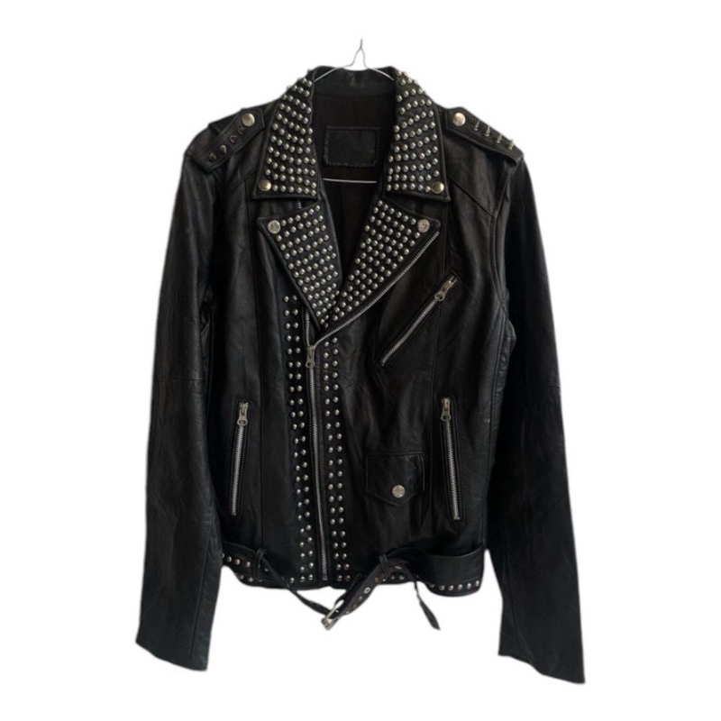 preloved studded biker leather jacket