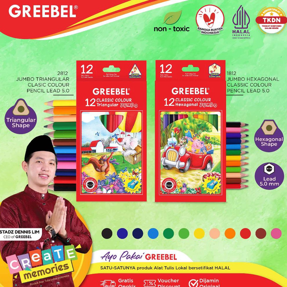 KODE J75U GREEBEL Pensil Warna Jumbo Triangular  Hexagona  Coloring  Pensil Warna Greebel  Pensil Wa