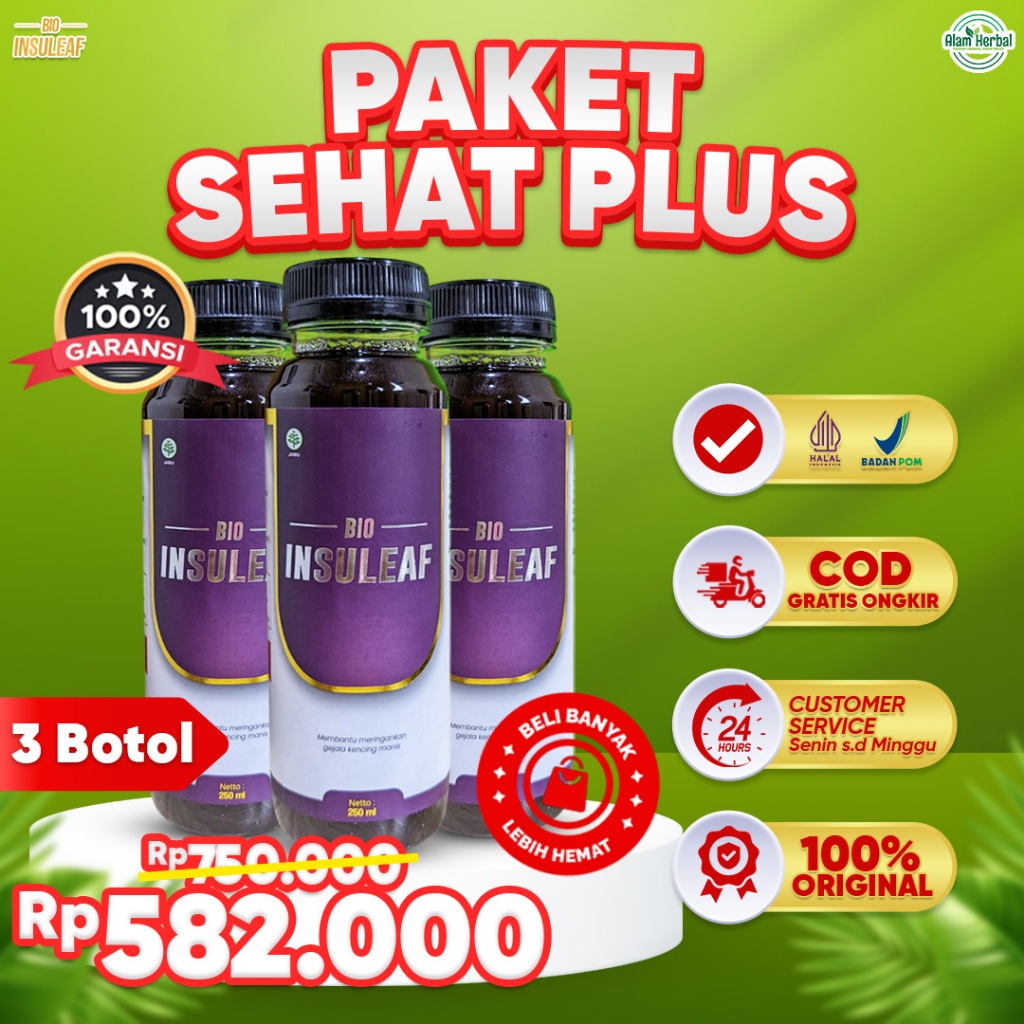 Bio Insuleaf Herbal Alami Turunkan Gula Darah Cegah Diabetes Madu Insulin Original Paket 3 Botol