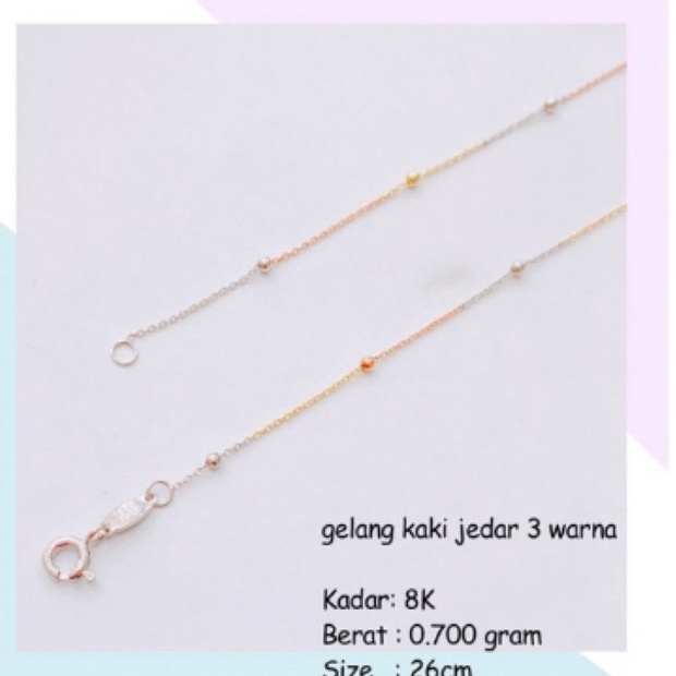 KODE V79Y Gelang kaki Jedar 3 Warna 7 GRAM 8K