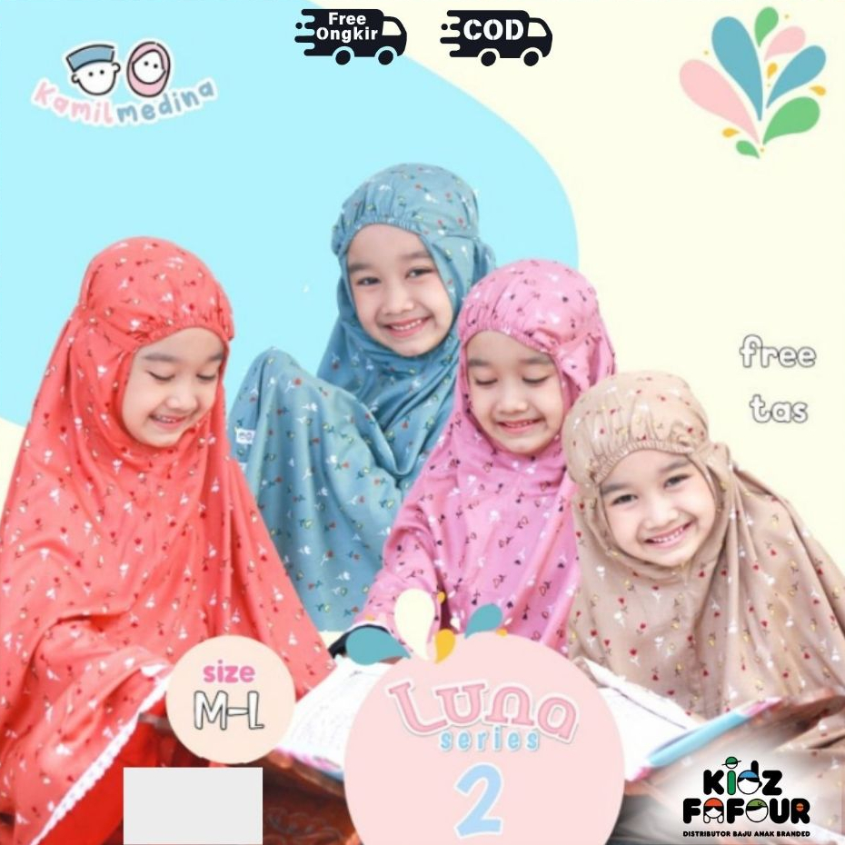 MUKENA ANAK LUNA SERIES ORI KAMIL MEDINA BAHAN RAYON ADEM LEMBUT 5-12T