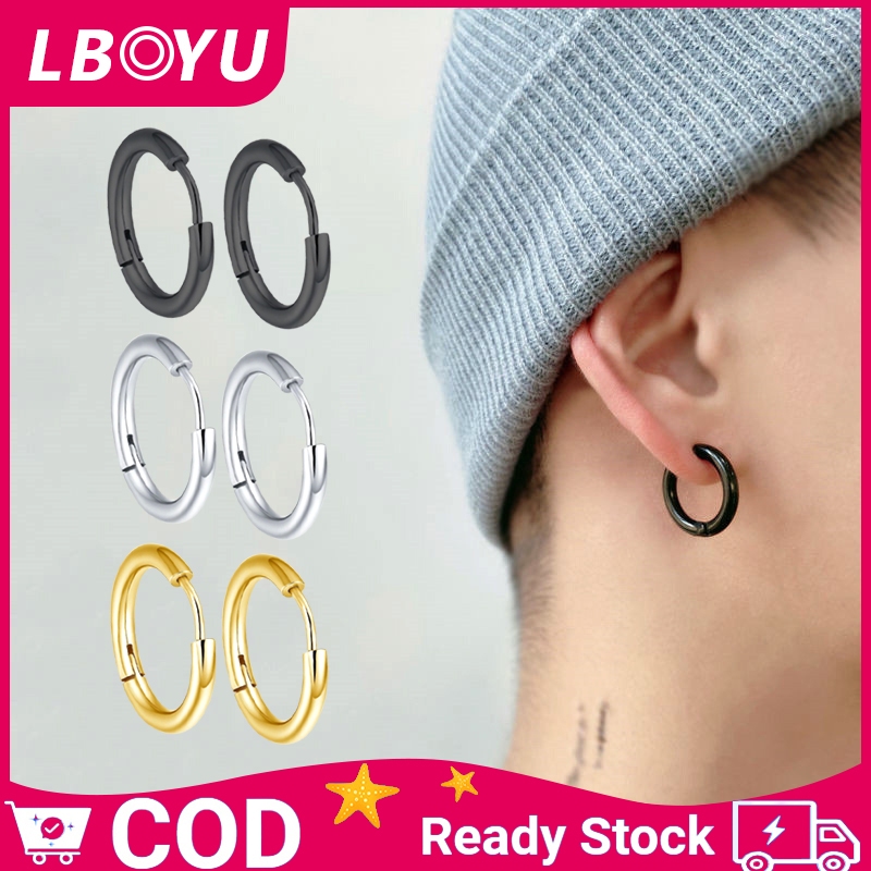 Anting Hoop 100% Titanium Pria Dan Wanita - Perak / Emas / Hitam