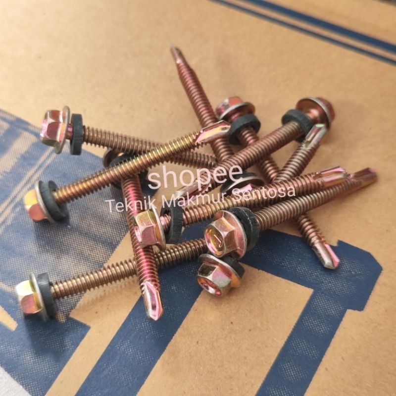 Pack Isi 10pcs Baut Roofing Ruping 12 x 50 / 12 x 30 Sekrup Baja Ringan Skrup SDS Self Drilling Scre
