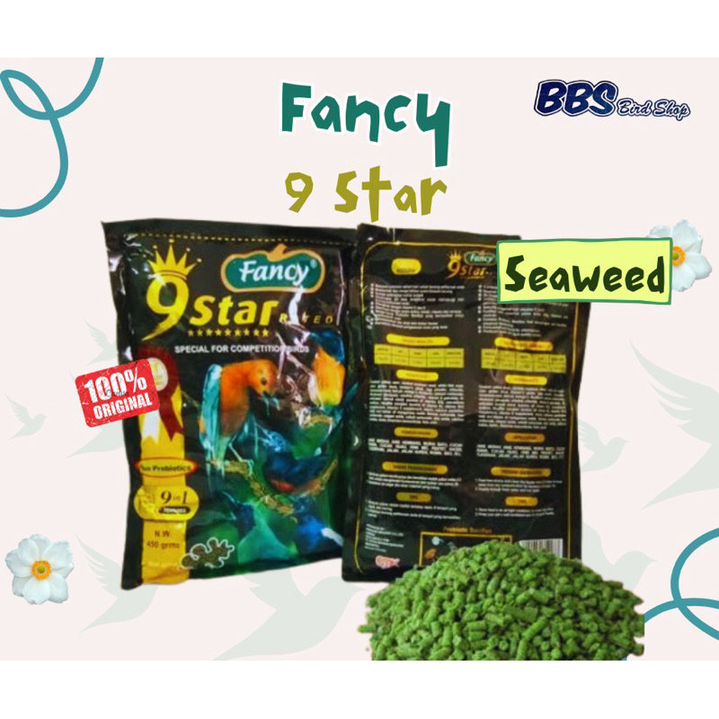 PAKAN BURUNG FANCY 9 STAR SEAWEED RUMPUT LAUT VOER HIJAU 450GR