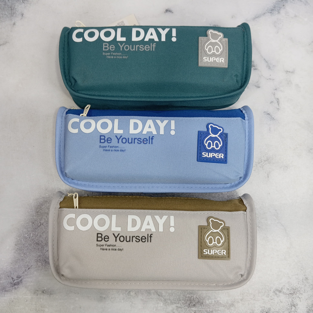 

[ OS ] Tempat Pensil Kain Jumbo Besar Bahan Tebal Premium Free Gantungan Kunci / Kotak Pensil COOL DAY