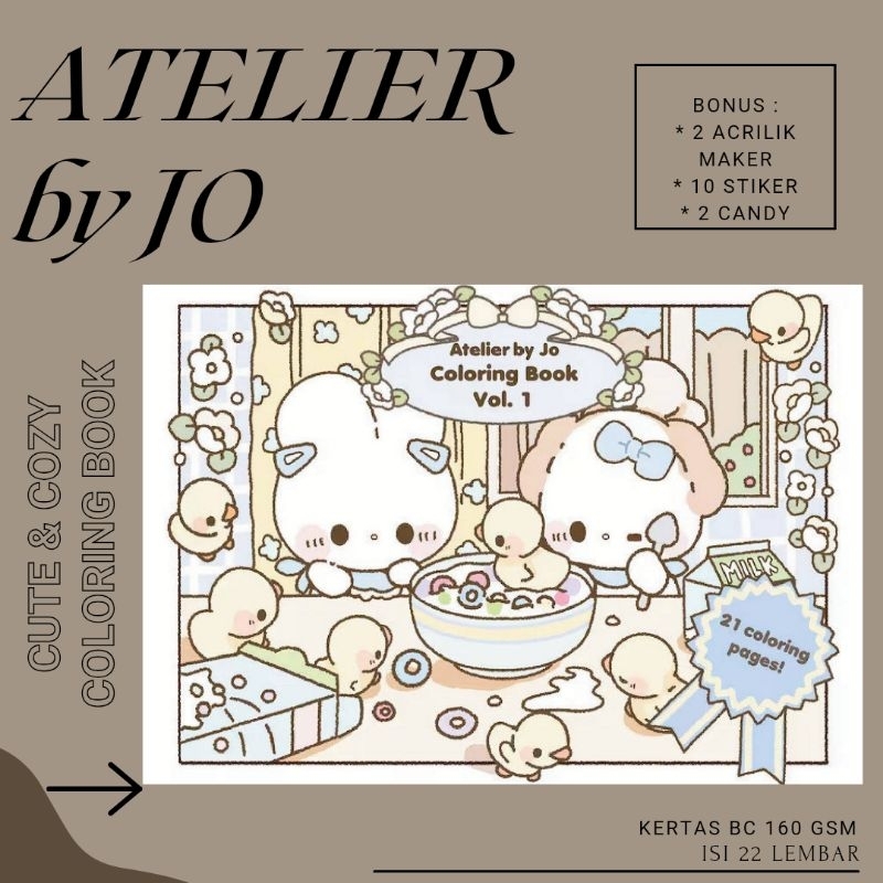 

(22 lmbr) Buku Mewarnai Atelier by Jo Vol. 1 Cute & Comfy Coloring Book