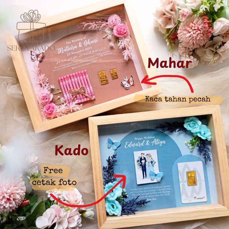 (BISA PASANG EMAS SENDIRI) FRAME RUSTIC KAYU 25x20 UCAPAN WEDDING ANNIV HARI GURU MAHAR LOGAM MULIA