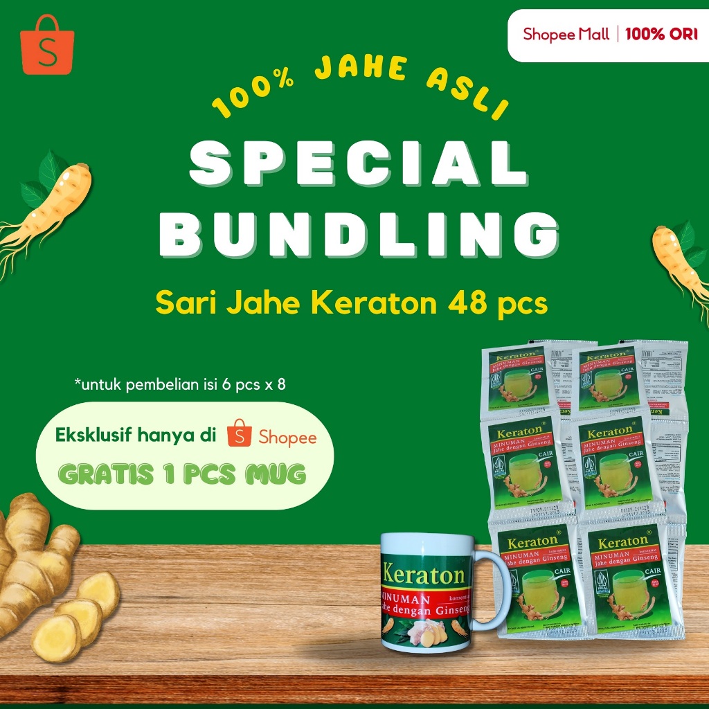 

Keraton - Sari Jahe Cair 48 Sachet [Bundling Isi 6 Sachet dan Free Mug]