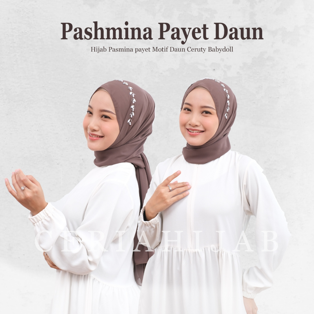 Pashmina Ceruty Payet Motif Daun/Jilbab Pashmina Ceruty Babydoll Premium/Pashmina Payet