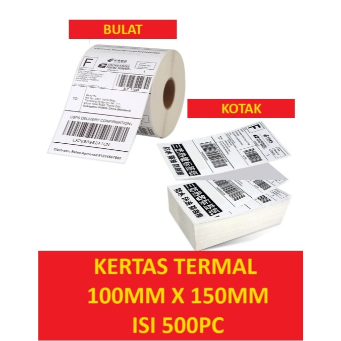 

LABEL STICKER THERMAL 100 X 150 isi 500 pcs / BARCODE 100X150 UKURAN A6 / Kertas Resi