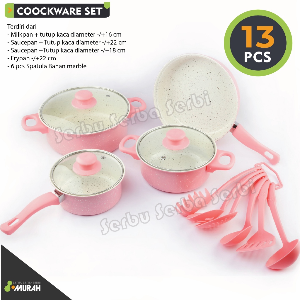 SERBU MURAH - Cookware Set Pink / Random Warna - Frypan Wajan Anti Lengket Free Packing Double