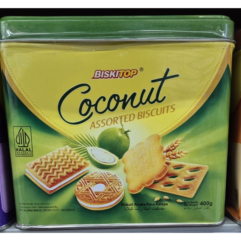 

Biskuit Aneka Rasa Kelapa BISKITOP Assorted Coconut Biscuits 400g Tin - HK