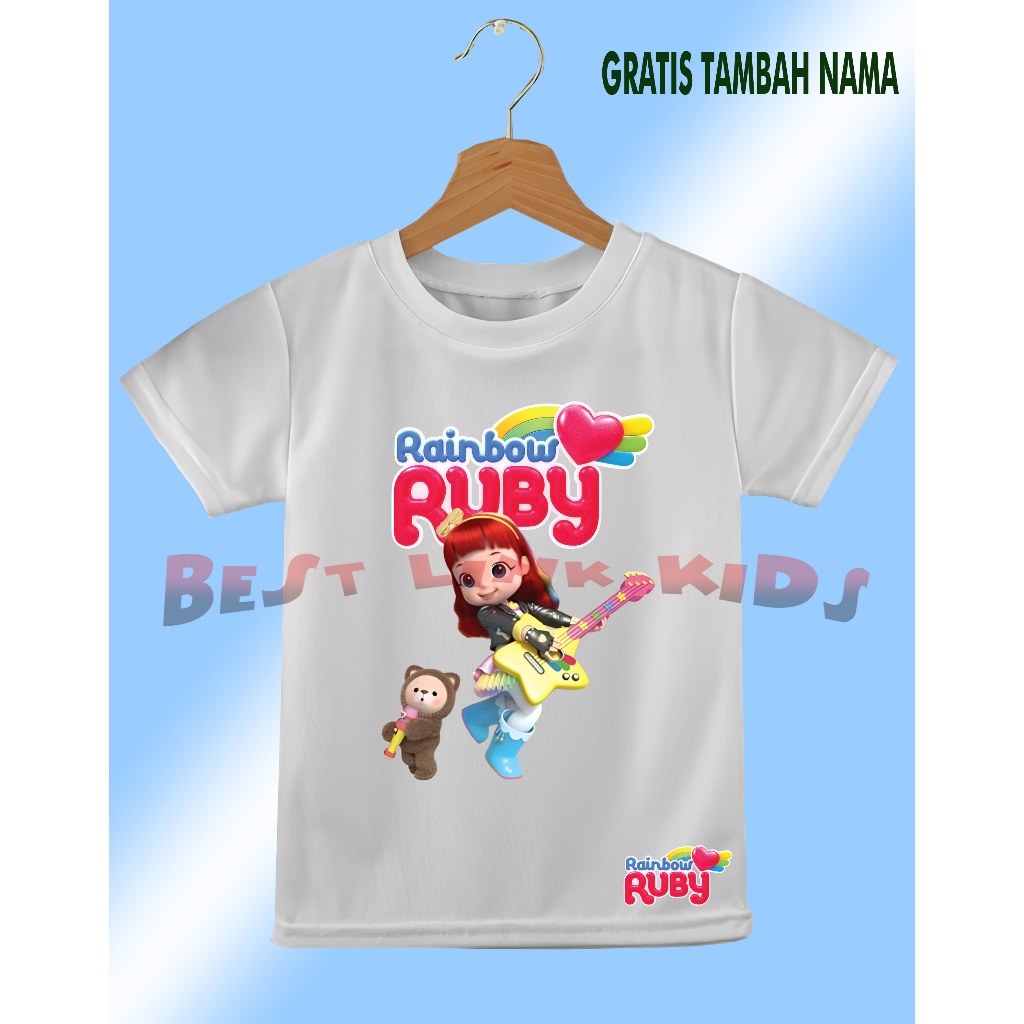Kaos Atasan Anak Rainbow Ruby Play Guitar With Choco Costum Free Nama