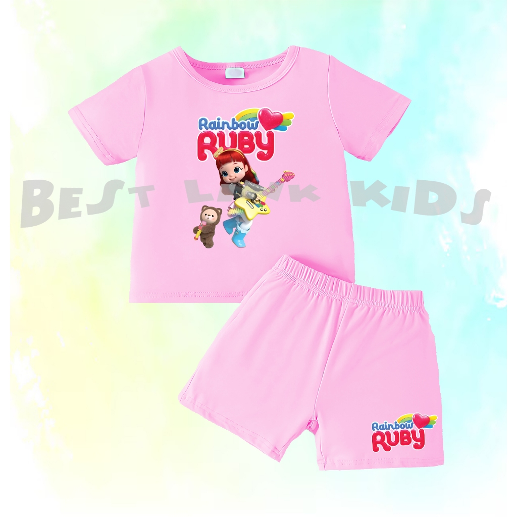 Baju Setelan Anak Rainbow Ruby Play Guitar With Choco Costum Free Nama