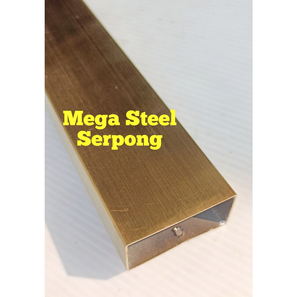 Hollow Pipa kotak Stainless GOLD HAIRLINE 20x40 mm, Tebal 0.8 mm