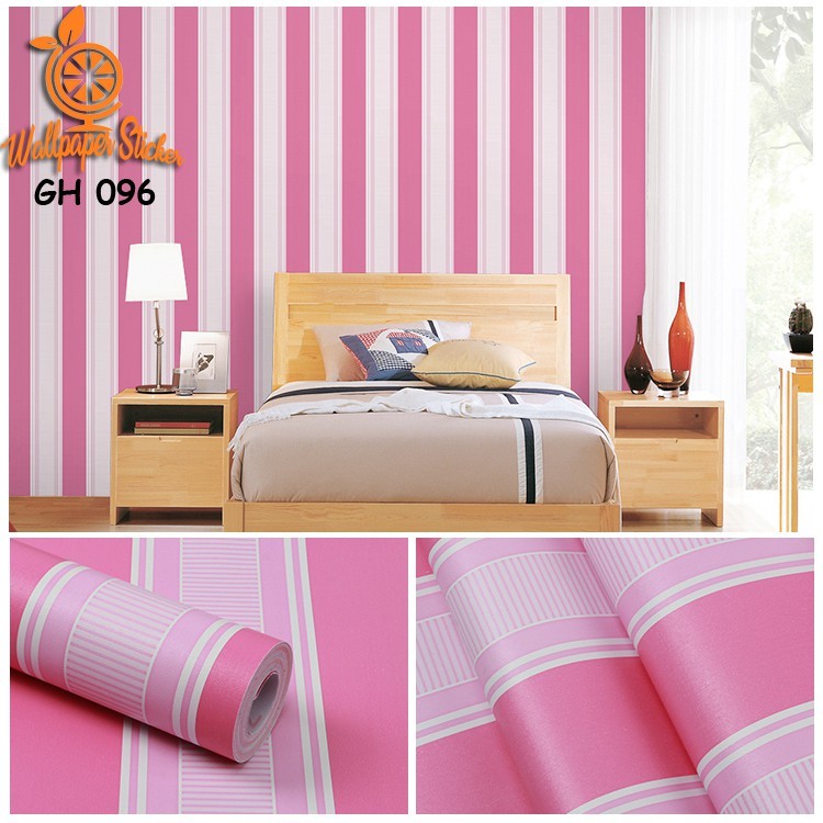TERMURAH Wallpaper Sticker Dinding Salur Pink Ukuran 45cmx 10m Wallsticker  Premium Pvc Gh096 Embos 
