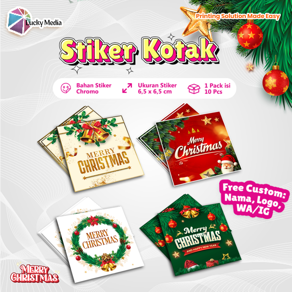 

[10 pcs] Stiker Toples Natal Segel Kotak Tahun Baru 2024 Sticker Merry Christmas Segi Hampers Kue