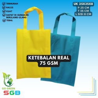 

isi 12pcs Tas Spunbond Handle uk 25x35 / Goodie Bag 75 gsm / Tas Kain Polos