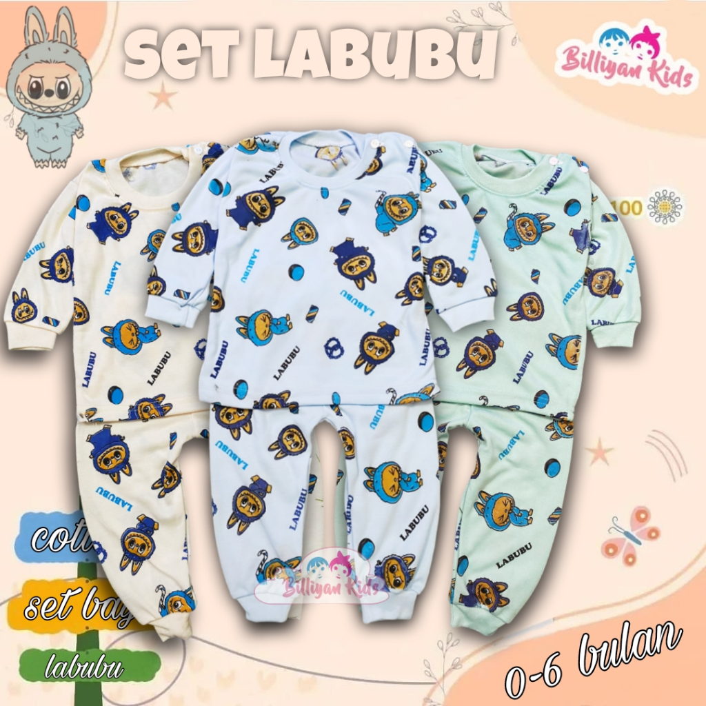 SETELAN BAJU BAYI LABUBU 0-6 BULAN ONE SET STELAN ANAK BAYI LAKI LAKI PEREMPUAN UNISEX LABUBU