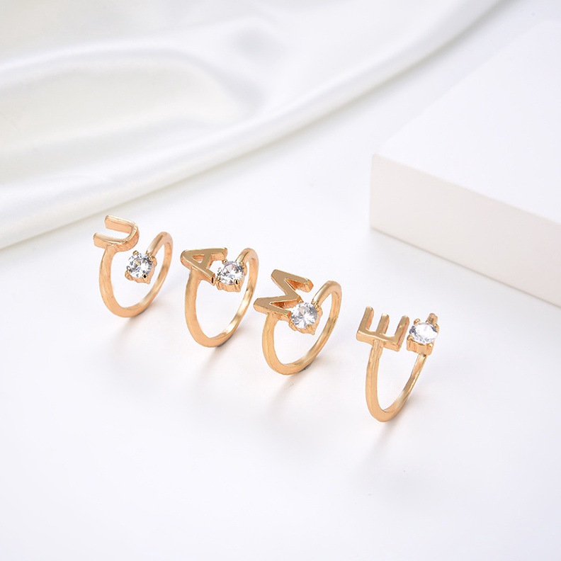 HYL JEWELRY Cincin Huruf Terbuka Kristal Emas Steel Mutiara Berlian Wanita Fashion Jewelry Ukuran Ya