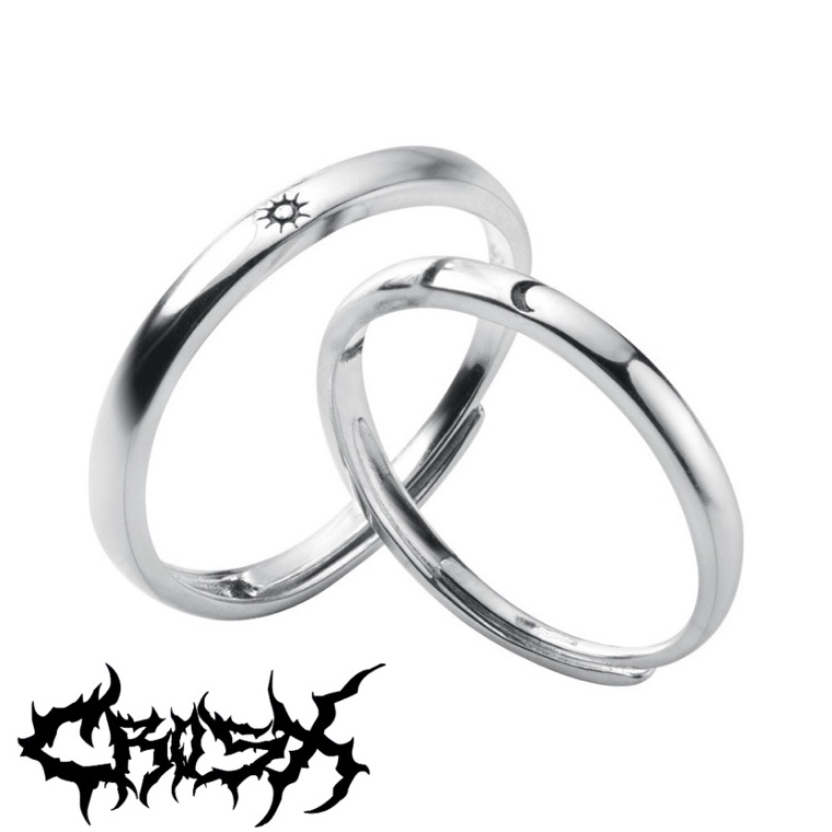 SUN MOON COUPLE RING SET 2PCS STAR RING CINCIN BULAN BINTANG MATAHARI CROSS CINCIN HITAM SILVER COUP