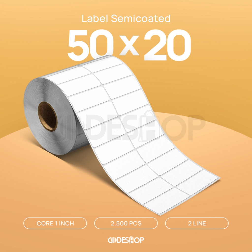 

Label Stiker Semicoated 50x20 mm Codeshop 2 Line isi 2500 Pcs Semicoat Print Barcode Barang