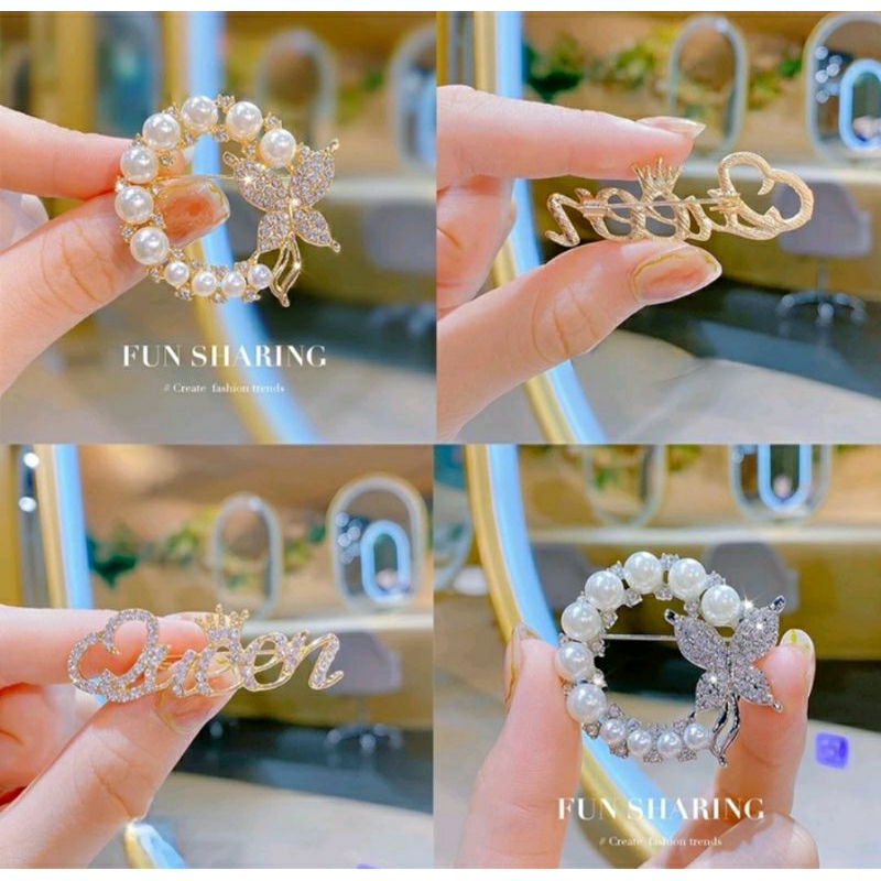 Bros Muslimah Quen Love hijab jilbab khimar Premium Mewah aksesoris assesoris Peniti mutiara inisial