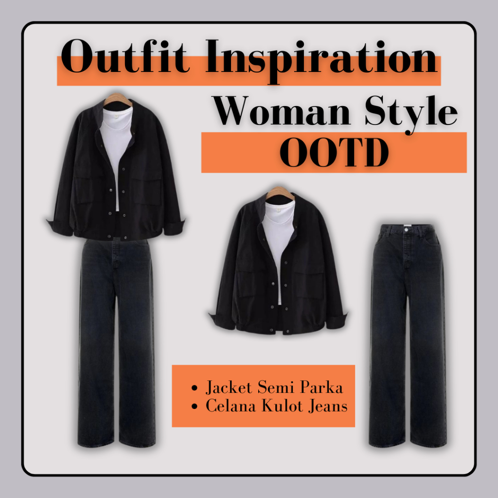 2 In 1 One Set Wanita - Setelan Jacket Semi Parka + Celana Higwaist Jeans - Trend Style OOTD - TP089
