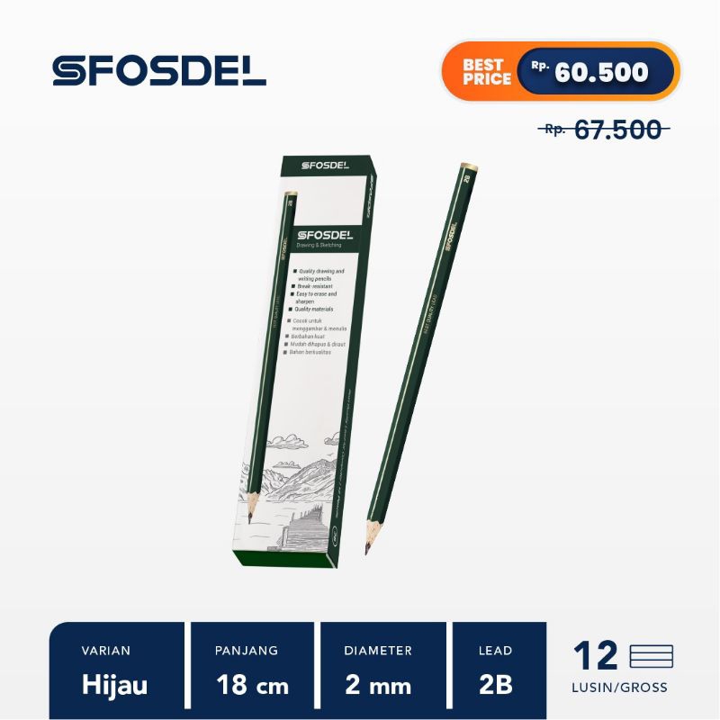 

SFOSDEL Pensil Graphite 2B - Biru - Hijau