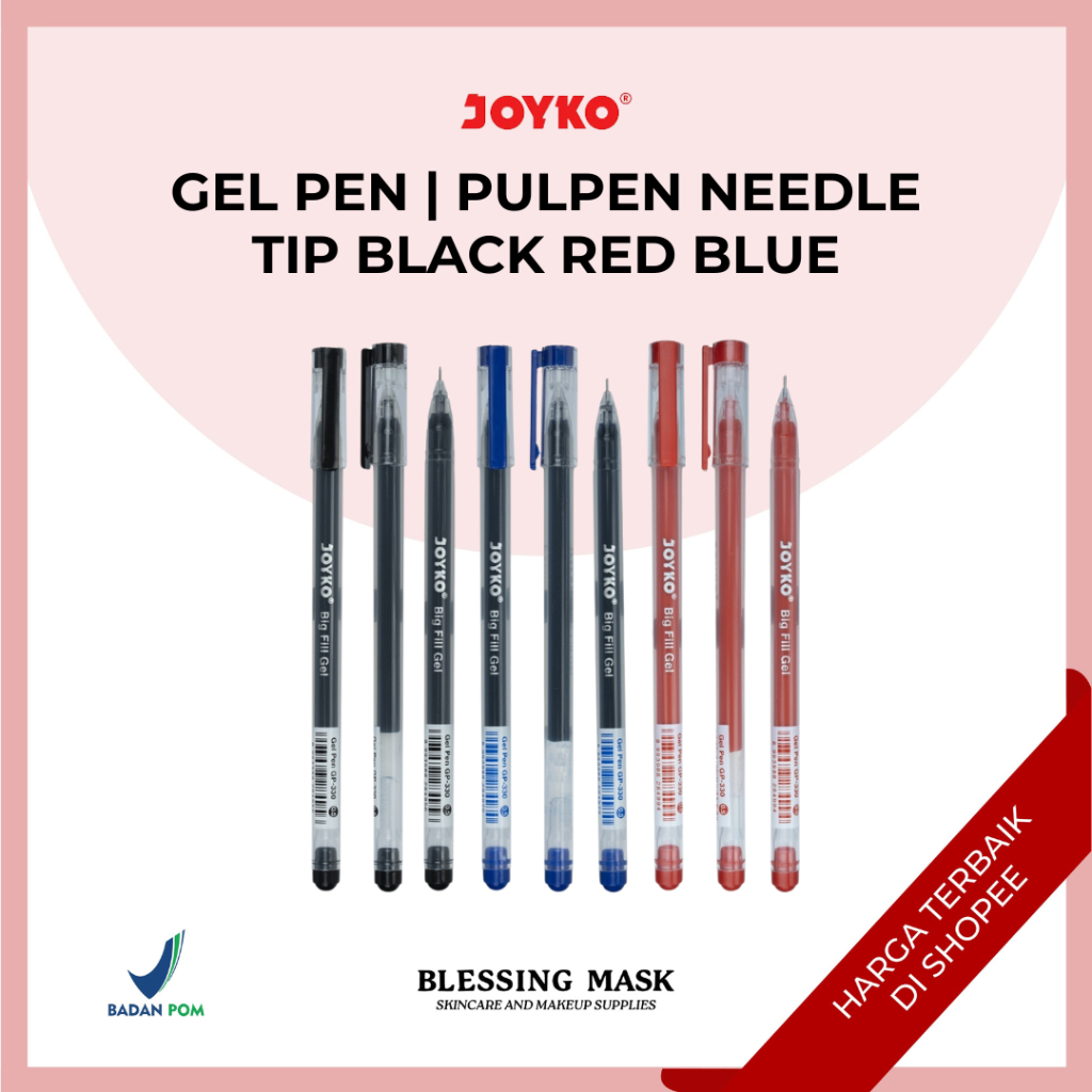 

JOYKO Gel Pen | Pulpen Pena Joyko GP-330 | Pulpen Needle Tip Black Red Blue | Big Fill Gel 0.5 mm | ATK Blessingmask