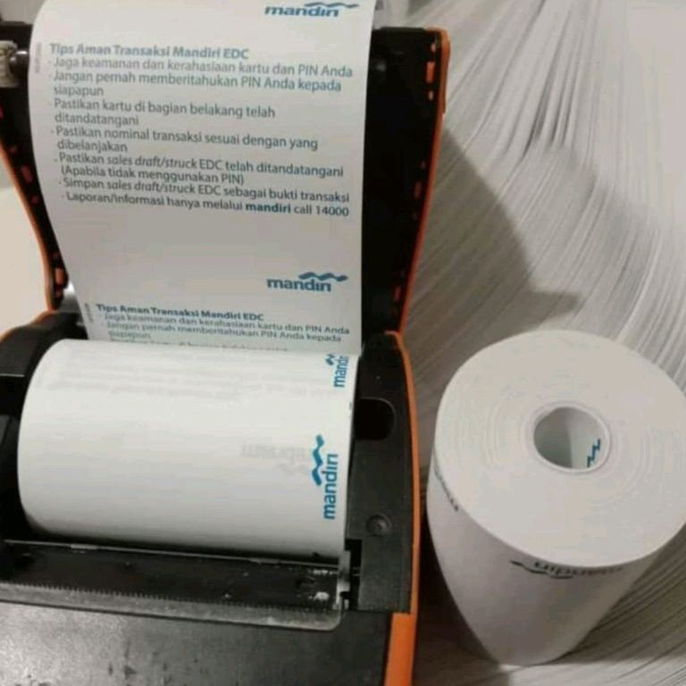 

Produsen Kertas Kasir Thermal struk edc mandiri ukuran 5758x4 full tanpa Coreless paket 1 pack isi 1 rollpcs