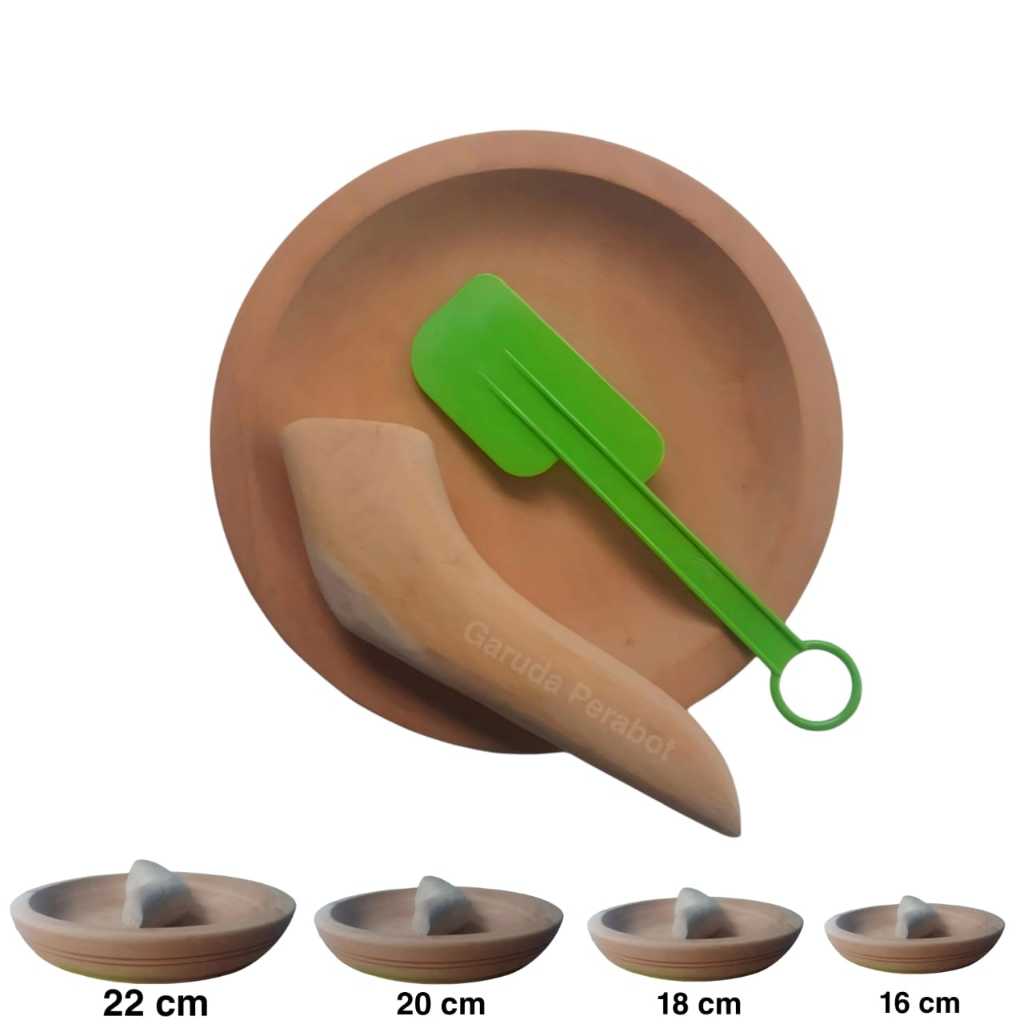 Cobek Kayu Mahoni Premium + Ulekan + Bonus Spatula Sambal / Ulekan Kayu Super Quality / 1 Set Jumbo