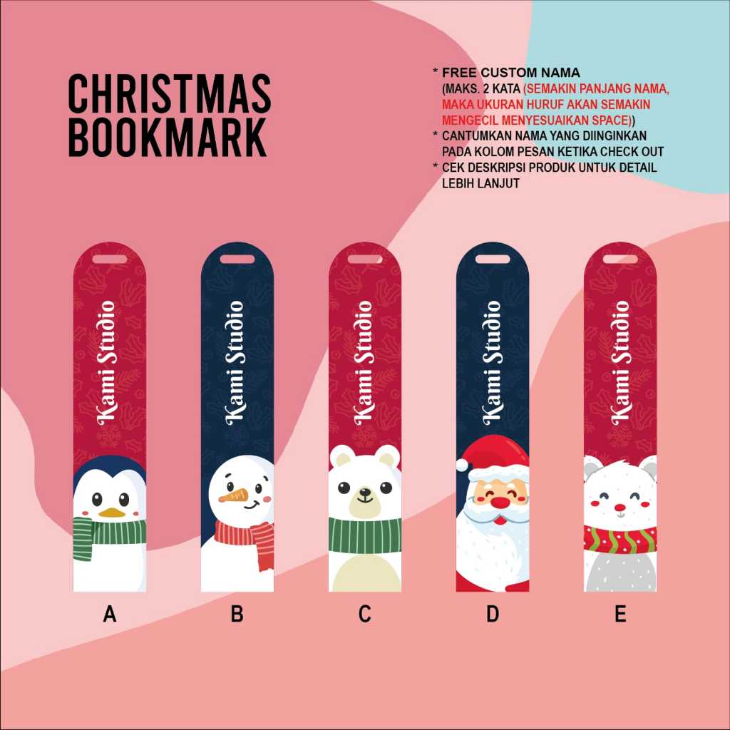 PEMBATAS BUKU CHRISTMAS BOOKMARK/ PEMBATAS BUKU NATAL/ UCAPAN CUSTOM PADA PEMBATAS BUKU / KADO CUSTO