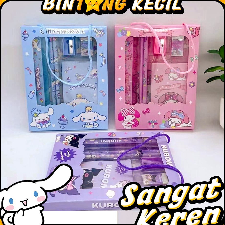 

New Stock Alat Tulis Set 6 in 1 Pensil Set Set Motif Sanrio Alat Tulis Lengkap Anak Sanrio Kuromi Chinamooroll Melody