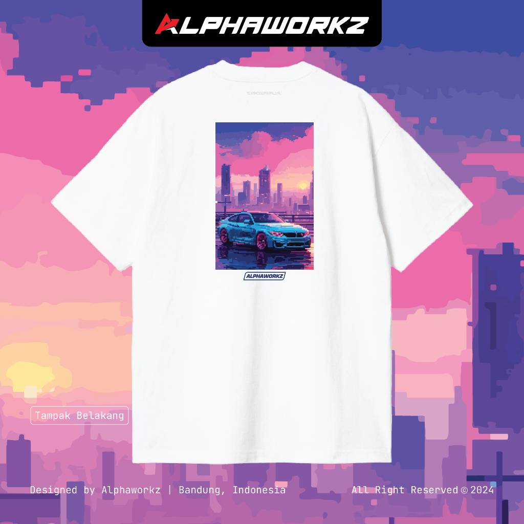 ALPHAWORKZ Kaos Mobil BMW M M4 Pixel Putih White T-SHIRT - Kaos Baju Mobil Tshirt Katun Premium