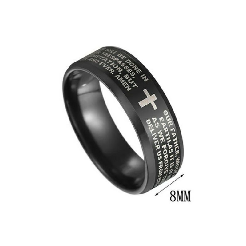 Cincin SALIB DOA BAPA KAMI CETAK STAINLESS STEEL ANTI KARAT SELAMANYA Model Salip Couple Hitam Silve