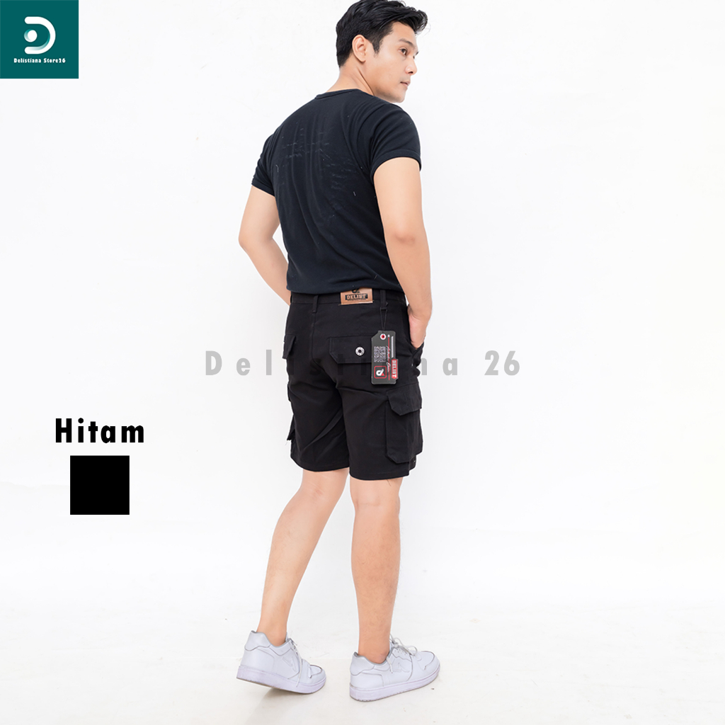 Celana Cargo Pendek Warna Hitam, Celana Cargo, Cargo Pendek Pria, DELISTIANA,Chinos pendek