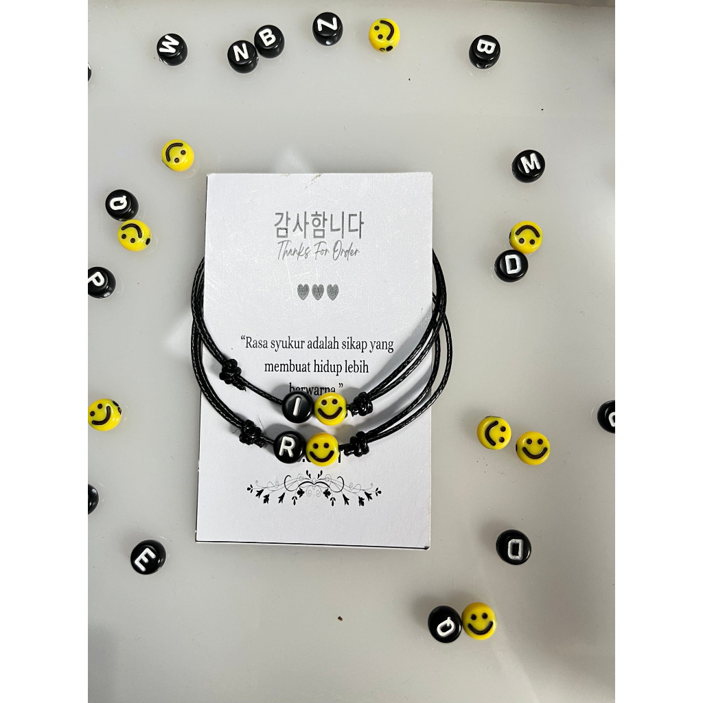 Gelang Tali Inisial Smile/Gelang Inisial/Gelang Couple Inisial