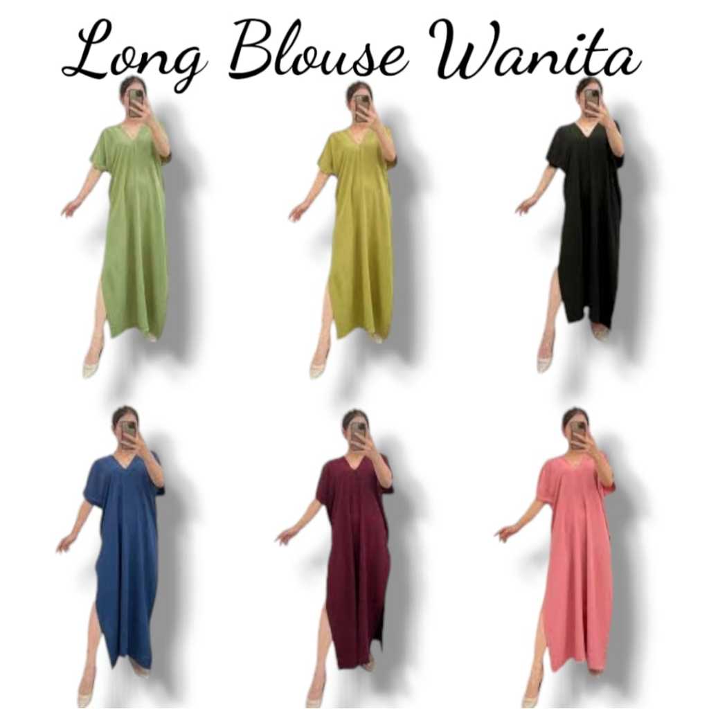 Long Dress Blouse Tunik Belahan Bahan Crinkle Airflow Premium | Long Square Nagita Crincle Air Flow|