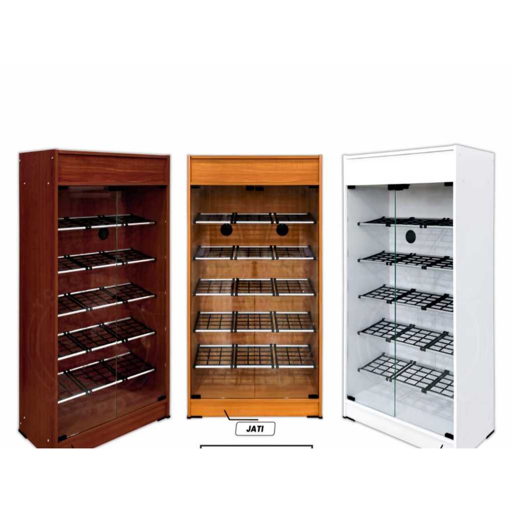 RAK SEPATU KAYU PINTU KACA 6030