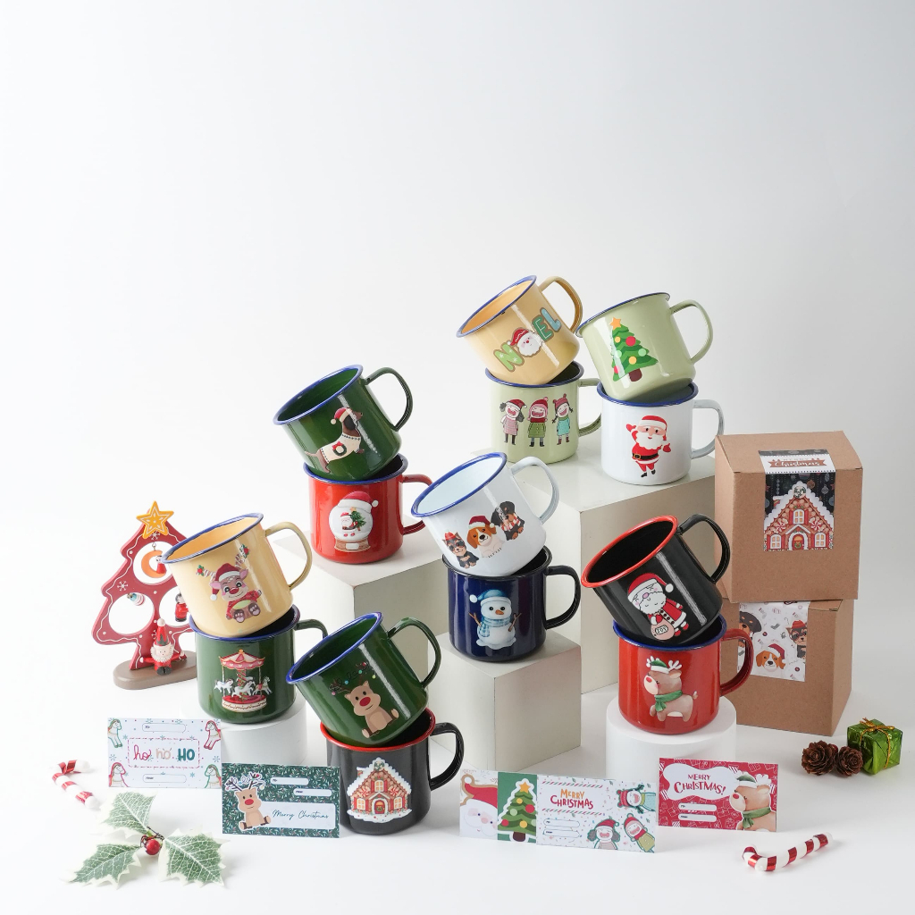 Seruni Living Hampers Berisi Cangkir / Gelas/ Mug Enamel Kaleng Motif Natal / Christmas